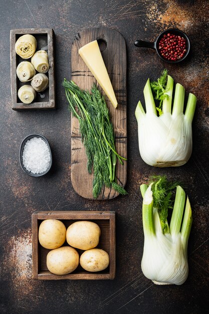 Fresh florence fennel bulbs on old wooden table