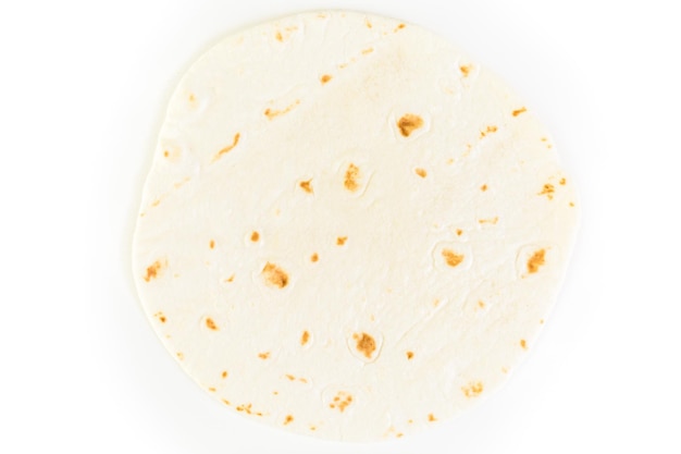 Fresh flour tortillas on a white background.