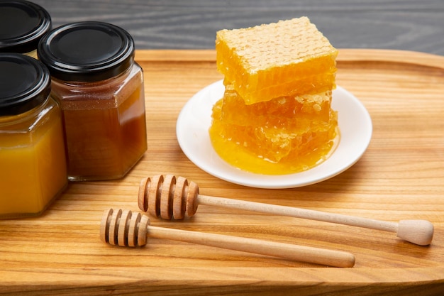 Fresh flower honey and spoon vitamin food for health and life