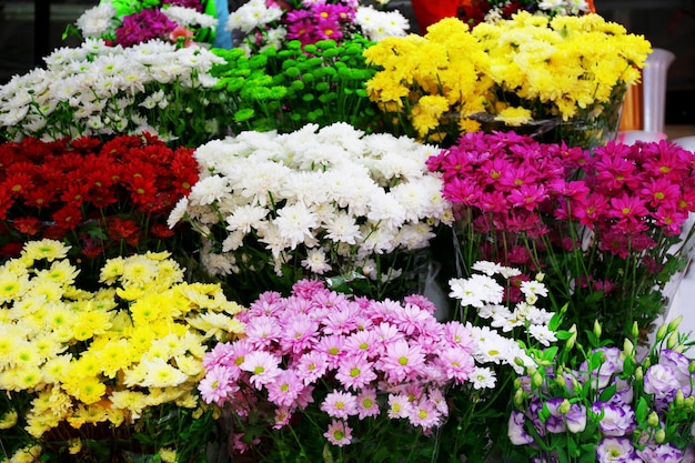 Fresh flowers on display outdoors