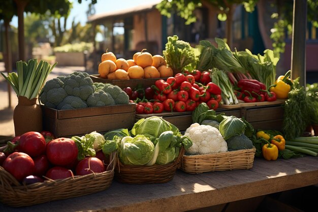 Фотографирование свежих продуктов питания на местных фермерских рынках, оценивающих устойчивое производство