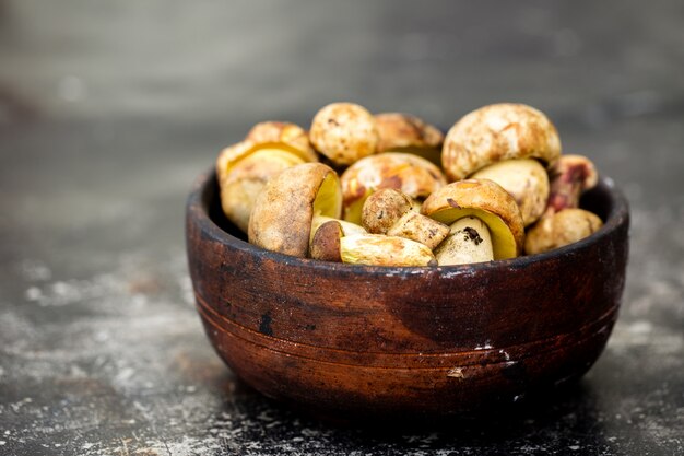 Fresh forest mushrooms in a bowl