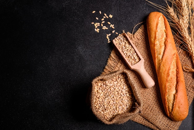 Fresh fragrant bread with grains and cones 