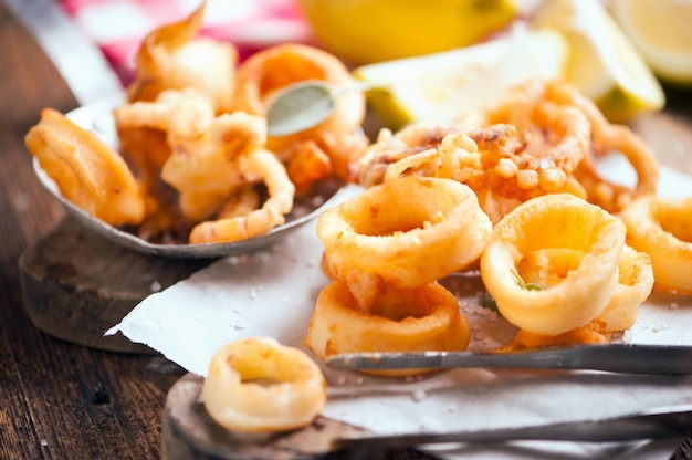 Fresh Fried Calamari. Mediterranean squid