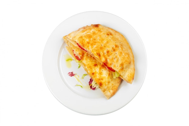 Fresh fried omelette on a white plate isolated on white 