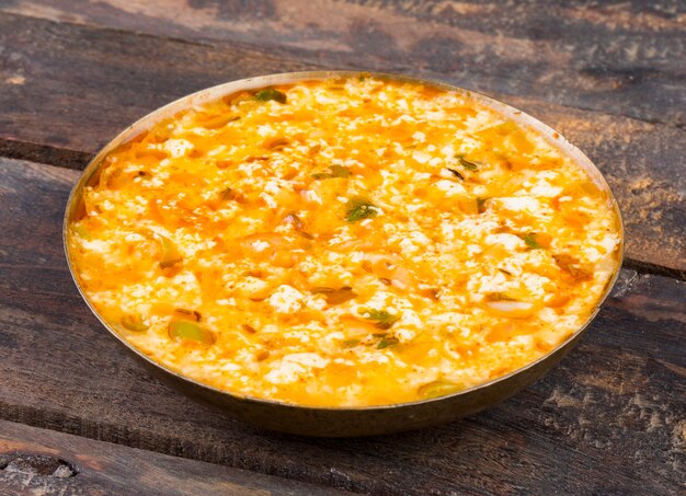 Fresh Fried Raita is an Indian Curd Dish on Wooden Background 