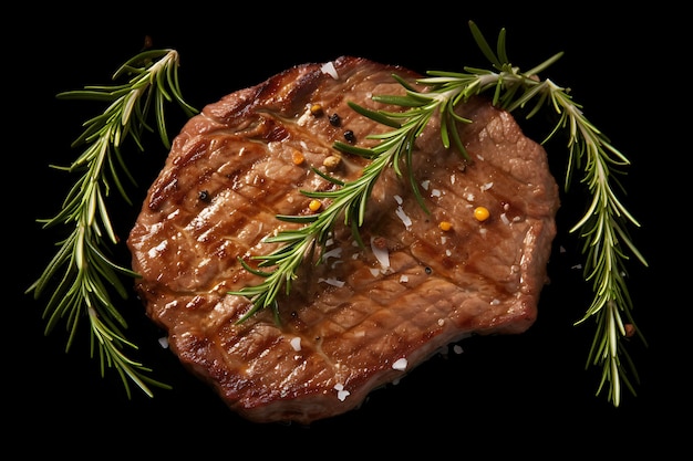 Fresh and fried steak top view