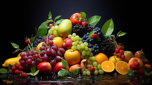 fresh fruit background on dark background