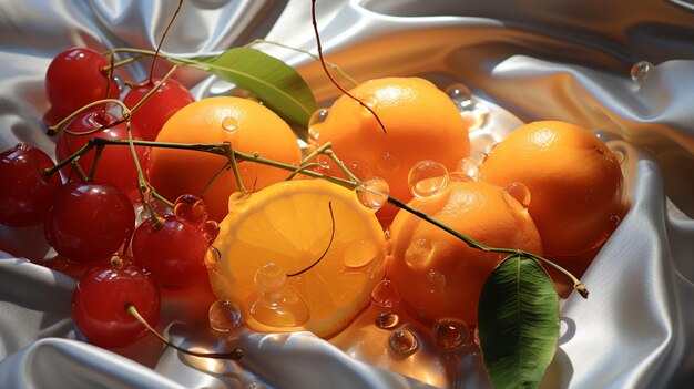 Photo fresh fruit and berries in the black glass