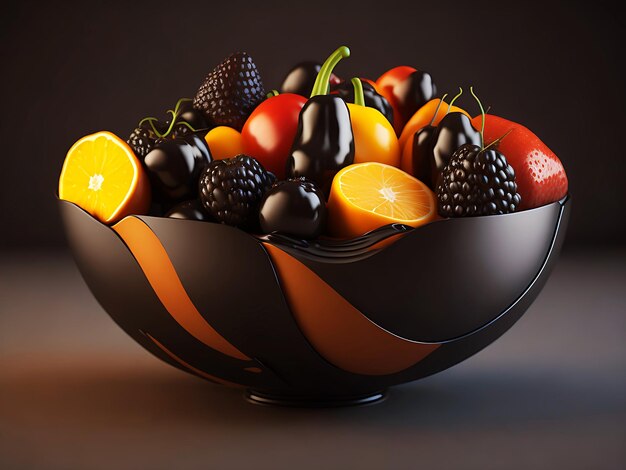 A fresh fruit bowl black Many fruit with black background Generative Ai