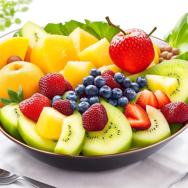 Fresh fruit bowl on table healthy eating AI generated