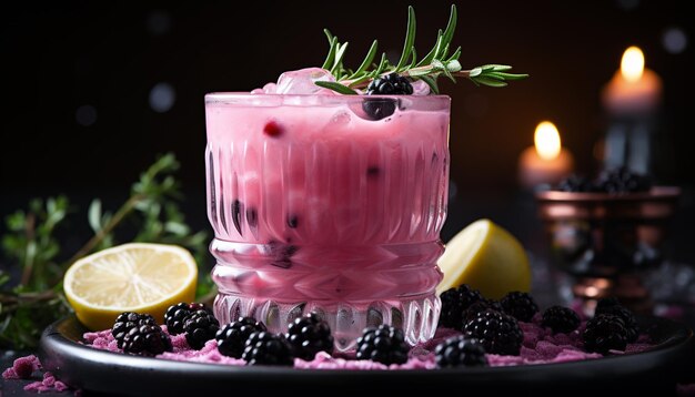 Photo fresh fruit cocktail on wooden table a healthy summer dessert generated by ai