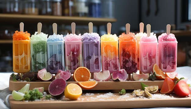 Photo fresh fruit dessert on wooden table a summer indulgence generated by artificial intelligence