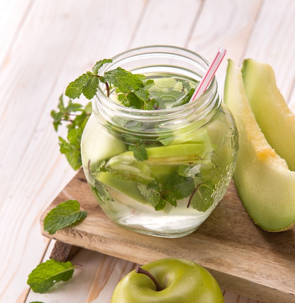 Fresh fruit Flavored infused water mix of apple, mint and melon