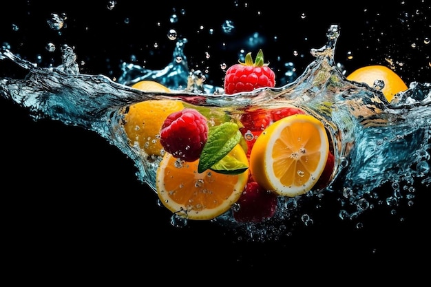 Fresh fruit floating in water