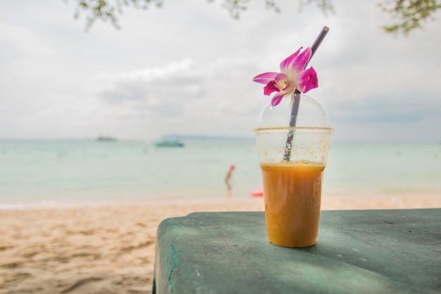 Fresh fruit juice on the beach