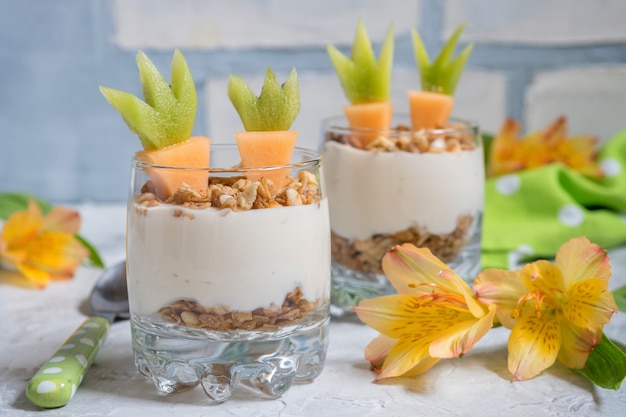 Fresh Fruit Parfait with yogurt and granola for Easter breakfast