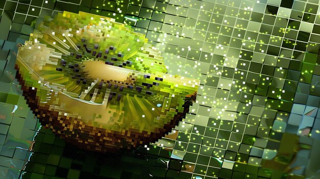 Foto frutta fresca su sfondo pixelato kiwi e mela verde