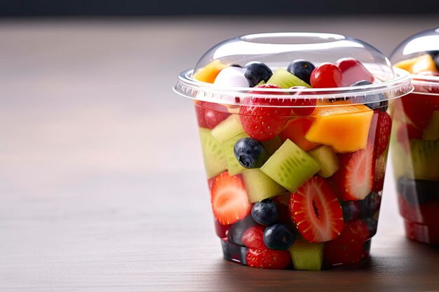 Photo fresh fruit salad to go with copy space