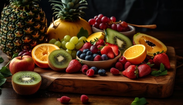 Fresh fruit salad with healthy variety and abundance generated by AI