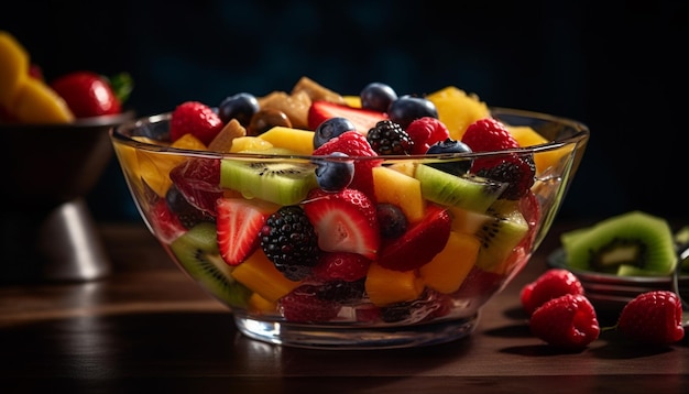 Fresh fruit salad with a variety of berries and yogurt generated by AI