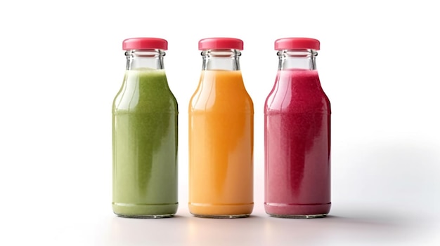 Photo fresh fruit smoothies in glass bottles a vegetarian concept generated ai