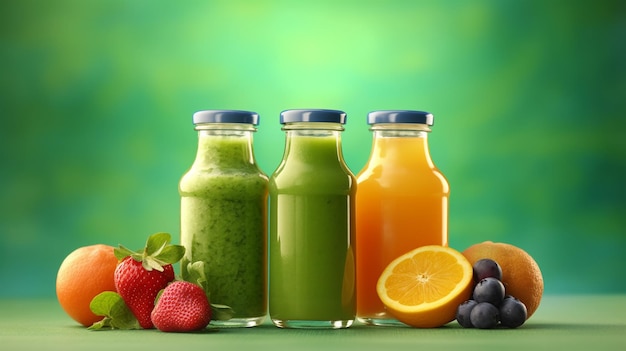 Fresh fruit smoothies in glass bottles a vegetarian concept Generated AI