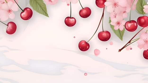 Photo fresh fruit social media banner template and post design of juicy red color cherries