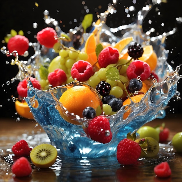 Fresh Fruit Splash Vibrant Fruits and Water in Motion