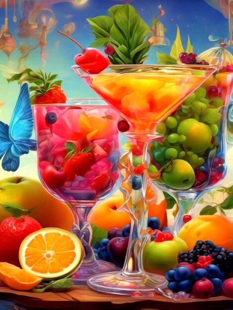 Foto super cocktail di frutta fresca in un bicchiere di frutta