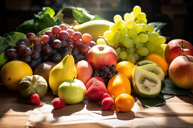 Fresh fruit and vegetables in natural sunlight
