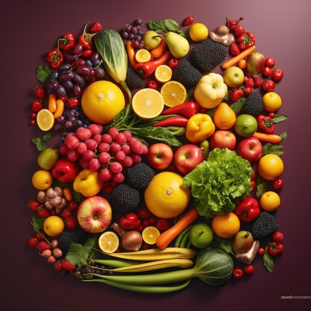 Fresh fruit and vegetables on table Genertive AI