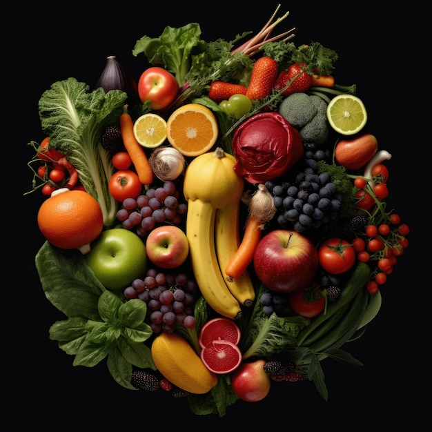 テーブルの上の新鮮な果物と野菜 Generative AI