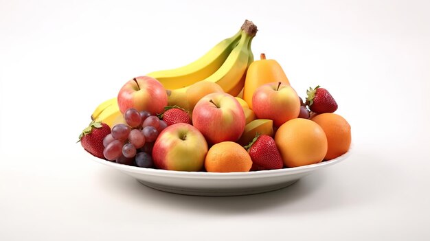 fresh fruit on a white background plate generative AI