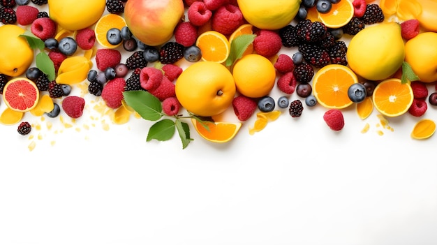 Fresh fruit with white background and copy space