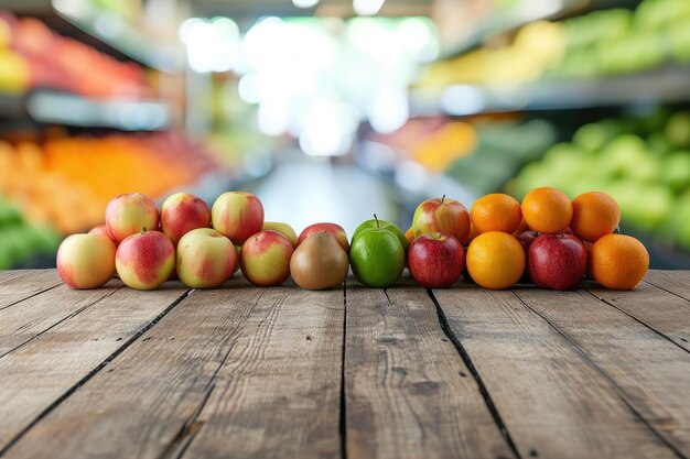 Fresh fruit on wooden desk with copy space Healthy concept Generative AI