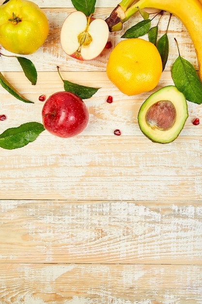 fresh fruit on wooden table