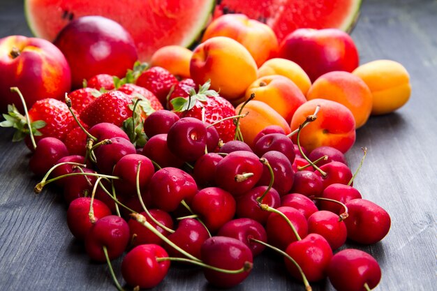 Fresh fruit on wooden table