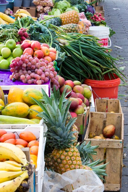 Fresh fruits at Andean market Otavalo Ecuador