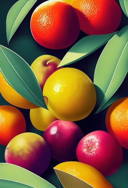 Свежие фрукты Ассорти из фруктов Разноцветные