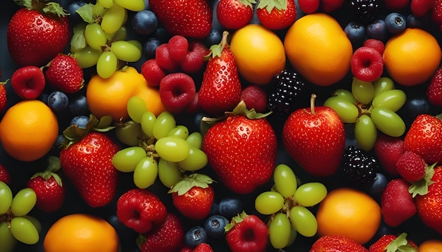 Foto frutta e bacche fresche come sfondo vista dall'alto concetto di cibo sano