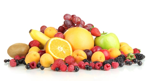 Fresh fruits and berries isolated on white