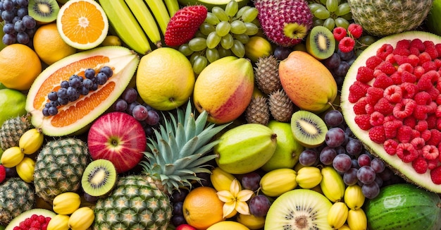 Foto frutta fresca su sfondo nero varietà di frutta cruda vari frutta colorati disegno orizzontale da frutta sana copia banner spaziale