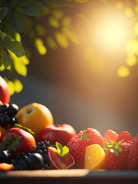 Fresh fruits bokeh lens flare ai generative