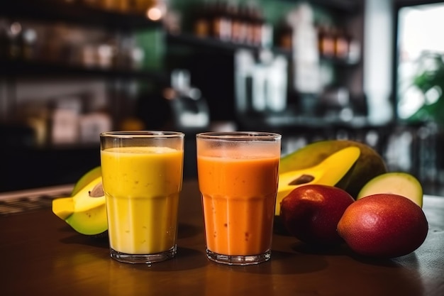 Frutta fresca e succo appena spremuto dai negozi di tè al latte