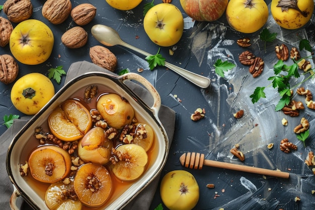 Foto frutta fresca e noci in una ciotola perfetta per i concetti di alimentazione sana