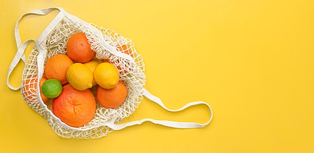 fresh fruits in a reusable bag