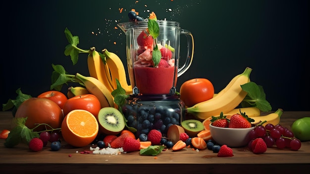 Fresh fruits and vegetables in the blender