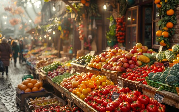 農家の市場での新鮮な果物と野菜