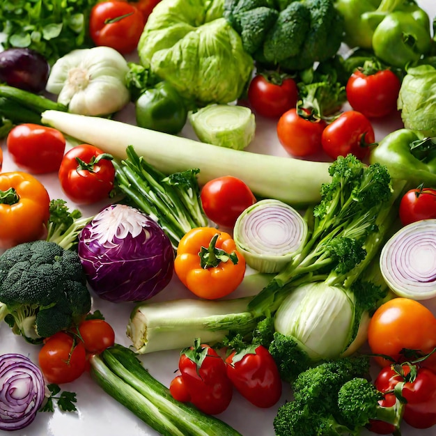 Fresh fruits and vegetables on the kitchen table